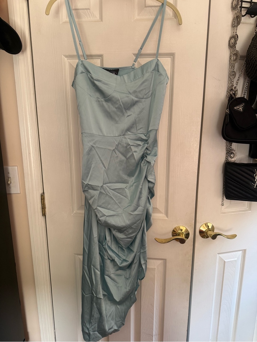 Cider Powder Blue Satin High-Low Slip Dress